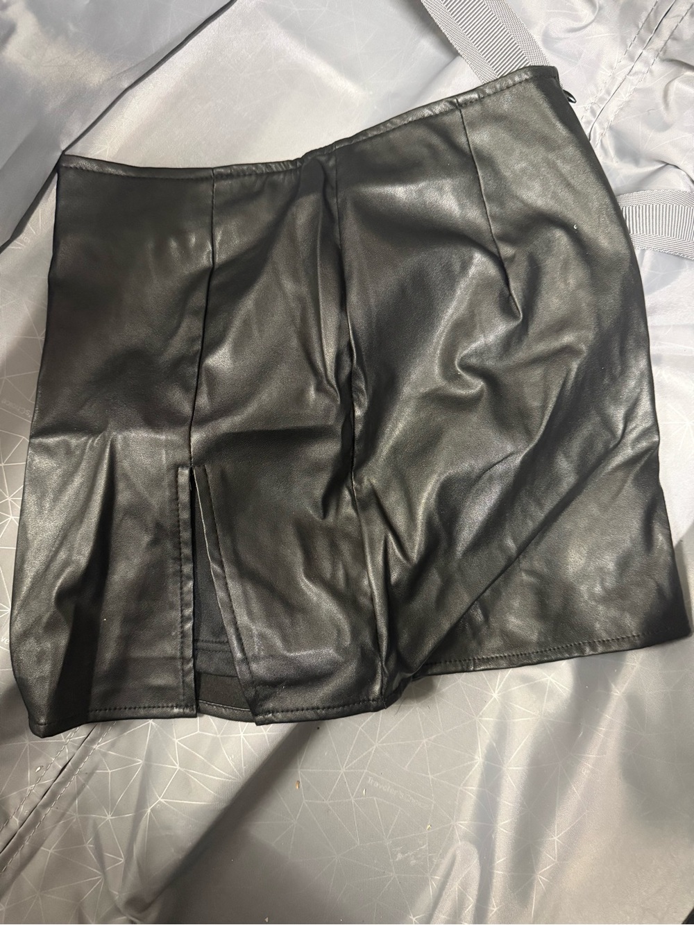 Fashion Nova Black Faux Leather Mini Skirt with Front Slit Detail